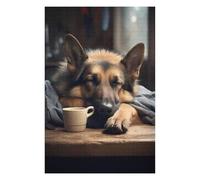 Puzzle German Shepherd Coffee Dog pour Adultes, 1000 PCS | À offrir : Puzzle adulte : présent de Noël pour passionné, loisir manuel en intérieur.