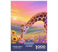 Puzzle Girafe 1000 Pièces en Carton pour Adultes Enfants Jeu De Détente Familial Casse-tête Girafe Mer de Fleurs Cadeau Adulte Home Decor 38x26cm/1000pcs