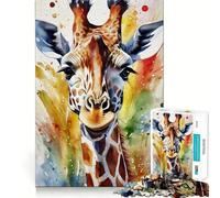 Puzzle Girafe Aquarelle 1000 pièces pour Adolescents Jeu de mémoire Amusant,Propre et sans Couture Activité de Groupe relaxante en intérieur (38x26cm)