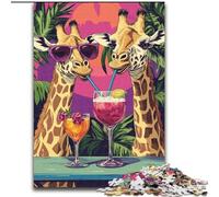 Puzzle Girafe Buvant Une Boisson pour Adolescents, 1000 pièces, Jeux éducatifs, décoration d'intérieur, idéal pour la décoration de Bureau (50x75cm)
