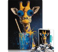 Puzzle Girafe Buvant Une Boisson pour Adultes 1000 pièces, Jeu Stimulant, Chaque pièce est Unique - Jeu Familial Stimulant 50x75cm