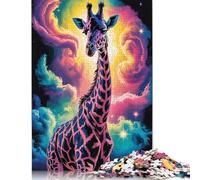 Puzzle Girafe Colorée sur Fond Cosmique pour Adultes Puzzle 1000 Pièces pour Adolescent Jeu Éducatif Défi Jouet Cadeaux de Noël 38x26cm/1000pcs