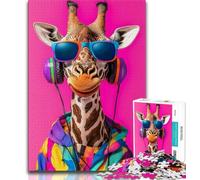 Puzzle Girafe écoutant de la Musique pour Adultes, 1 000 pièces, pour Un Moment de détente à la Maison avec des pièces de Formes aléatoires entièrement emboîtables (38x26cm)