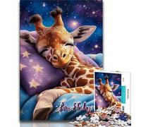 Puzzle Girafe endormie 1000 pièces pour Adultes et Adolescents, Jeu Familial Anti-Stress, défi Difficile, Collection d'artistes, Beaux-Arts 75x50cm