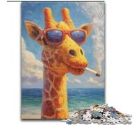 Puzzle Girafe Fumeuse 1000 Pièces pour Adultes et Adolescents, à partir de 14 Ans, Décoration Murale, Cadeaux Uniques pour Anniversaire et Noël (26x38cm)