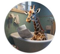 Puzzle Girafe lisant Un Journal 1000 pièces pour Adultes, Rond en Carton, décoration d'intérieur et Jeu Familial interactif, 1000 pièces (67,5x67,5cm)