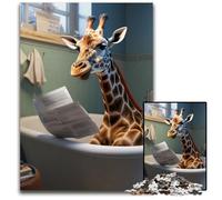 Puzzle Girafe lisant Un Journal pour Adultes 1000 Puzzles Difficiles pour Adultes Décoration DIY idéale et Cadeau Casse-tête 50x75cm/19,68x29,52 Pouces