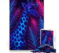 Puzzle Girafe Néon dans Un Décor Tropical 1000 Pièces pour Adolescents Renforce la Mémoire Soulage la Tension Bordure de Qualité Cadeau de Noël (38x26cm)