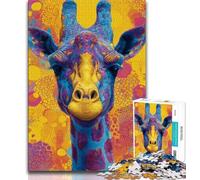 Puzzle Girafe Noir et Or pour Adultes et Adolescents 1000 Pièces, Jouets Éducatifs et Jeux Familiaux avec Affiche et Fiche de Questions Assorties (38x26cm)