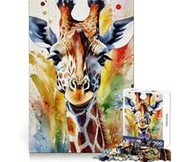 Puzzle Girafe Peinte à l'Aquarelle 1000 Pièces pour Adultes Défi Mental Activité Sérénité Assemblage sans Couture Cadeau de Fêtes (38x26cm)