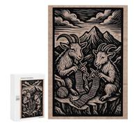 Puzzle Goats Knitting in The Mountains Art, 300 PCS, Activité Créative À La Maison, comme Cadeau du Nouvel an pour Adultes Passionnés, À Offrir