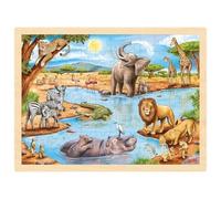 goki Puzzle 57347 Savane Africaine – 96 pièces robustes en bois, design coloré