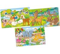 Goki – Puzzle en bois 57377 – 3 motifs (forêt, zoo, ferme) – 24 pièces multicolore