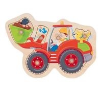 goki 57345 Lot de 6 Puzzles à emboîter en Bois, avec Motif de Pelleteuse Mignonne et Animaux, favorise la motricité et la Coordination œil-Main, 28 cm x 19 cm, à partir de 1 an