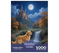 Puzzle Golden Retriever 1000 Pièces en Carton pour Adultes Enfants Jeu De Détente Familial Casse-tête Golden Retriever Château Cadeau Original Décoration Intérieure 38x26cm/1000pcs