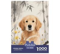 Puzzle Golden Retriever 1000 Pièces en Carton pour Adultes Enfants Jeu De Détente Familial Casse-tête Golden Retriever Bambou Cadeau Famille Home Decor 38x26cm/1000pcs