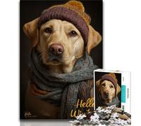 Puzzle Golden Retriever avec Chapeau pour Adultes 1000 pièces, Staycation Kill Time, Chaque pièce est Unique - Jeu Familial Stimulant et Amusant (75x50cm)