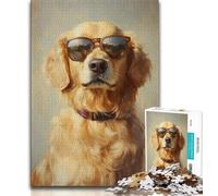 Puzzle Golden Retriever avec Lunettes de Soleil, 1000 pièces, pour Adultes, idéal comme Cadeau Stimule Le Cerveau, Jouets addictifs pour cultiver la Patience Excellent Cadeau 38x26cm