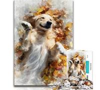 Puzzle Golden Retriever et Feuilles mortes 1000 pièces pour Adolescents et Adultes, Jeu éducatif, Jouet, décoration d'intérieur Unique et Cadeaux (38x26cm)