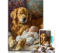 Puzzle Golden Retriever et Son bébé 1000 pièces pour Adolescents, Jeux éducatifs, décoration d'intérieur, à Offrir en Cadeau à Toute la Famille (38x26cm)