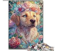 Puzzle Golden Retriever Fleurs 1000 pièces pour Adolescents, activités familiales Amusantes à la Maison, Cadeau d'anniversaire, Cadeaux de Voyage (26x38cm)
