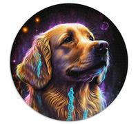 Puzzle Golden Retriever fougueux pour Adultes, 1 000 pièces. Puzzle Rond de 1 000 pièces, Jeu interactif Familial, Cadeau Artisanal avec Illustrations colorées (Taille 67,5 x 67,5 cm).