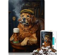 Puzzle Golden Retriever Fumeur pour Adolescents 1000 pièces, Jouets éducatifs, Anti-Stress, liste de souhaits avec Père Noël 38x26cm