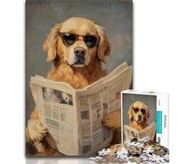 Puzzle Golden Retriever lisant Un Journal pour Adolescents, Difficile à compléter mais Amusant et Humoristique avec Une Affiche et Une Feuille de Questions Assorties 75x50cm