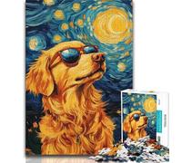 Puzzle Golden Retriever sous Le Ciel Nocturne, 1000 pièces, pour Adolescents, Cadeau, Anti-Stress, défi Difficile, renforce l'amour Entre Couples (75x50cm)