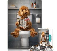 Puzzle Goldendoodle sur Les Toilettes pour Adolescents, 1 000 pièces, Anti-Stress, pour Passer Le Temps à la Maison, avec Affiche et fiche de Questions-réponses Assorties (38x26cm)
