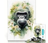 Puzzle Gorille Aquarelle 1000 pièces,Jeu cognitif Amusant,découpe de Haute précision,Cadeau Unique pour soulager Le Stress (50x75cm)