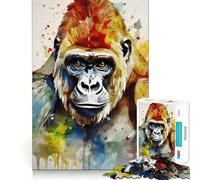 Puzzle Gorille Aquarelle 1000 pièces pour Adolescents Jeu de mémoire Amusant,Propre et sans Couture Activité de Groupe relaxante en intérieur (50x75cm)