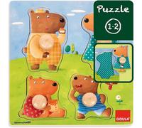 Puzzle Goula - Puzzle de bouton en bois avec 4 ours - 4 pièces