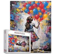 Puzzle graffiti 1000 pièces pour adultes, familles (petite fille tenant le ballon) 1000 pièces s'emboîtent parfaitement 19,7 x 27,6 pouces Street Art Frameable Doodle Magic Puzzle Art (Coloré)