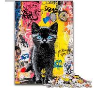 Puzzle Graffiti Chat Noir 1000 pièces pour Adolescents, Jeu Stimulant, idéal comme Cadeau pour Toute la Famille (26x38cm)