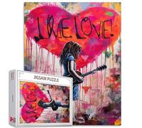 Puzzle graffiti de 1000 pièces pour adultes, familles (petite fille, amour, musique rock, guitare, cœur) pièces s'emboîtent parfaitement ensemble 19,7 x 27,6 pouces Doodle Puzzle magique encadré