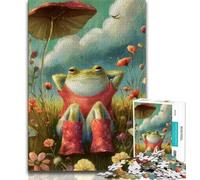 Puzzle Grenouille Assise sur l'herbe 1000 pièces pour Adultes, Difficile à compléter mais Amusant et Humoristique avec Affiche et fiche de Questions-réponses Assorties (50x75cm)