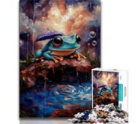 Puzzle Grenouille avec Parapluie 1000 pièces pour Adultes et Adolescents, Anti-Stress, pour Passer Le Temps à la Maison, avec Affiche et fiche de Questions-réponses Assorties (75x50cm)