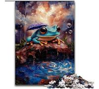 Puzzle Grenouille avec Parapluie pour Adultes, Séjournez chez Vous, Chaque Pièce Est Unique - Jeu Familial Amusant et Défi 26x38cm