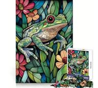 Puzzle Grenouille en Vitrail 1000 Pièces pour Adolescents Stimule la Mémoire Loisirs Bords Nets Joli Cadeau 38x26cm