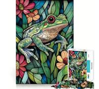 Puzzle Grenouille en Vitrail 1000 Pièces pour Adolescents Stimule la Mémoire Loisirs Bords Nets Joli Cadeau 38x26cm