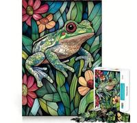 Puzzle Grenouille en Vitrail 1000 Pièces pour Adultes Stimulation de la Mémoire Moment de détente Assemblage d'une Image Belle Œuvre 50x75cm