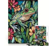 Puzzle Grenouille en Vitrail 1000 Pièces pour Adultes Stimulation de la Mémoire Moment de détente Assemblage d'une Image Belle Œuvre 50x75cm