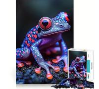 Puzzle Grenouille Rouge Bleu Vibrant 1000 Pièces Jeu de Concentration Découpe Précise Bords Lisse Jeu de Création de Liens Significatifs (38x52cm)