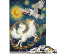 Puzzle Grue, Renard et Nuit Étoilée, Jeux Familiaux stimulants, Puzzle en Carton 100% recyclé pour Enfants Adultes, Cadeau d'anniversaire, 1000 pièces (38 x 26 cm)