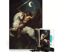 Puzzle Guerrier à Cheval au Clair de Lune pour Adultes,1000 pièces,Jeu de mémoire,Assemblage sécurisé et Solide,Jeu de Construction de Liens significatifs (38x52cm)