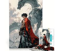 Puzzle Guerrier avec Dragon 1000 Pièces Entraînement Cérébral Amusant Découpe Claire Composants Robustes Divertissement Captivant pour des Moments de détente à la Maison (50x75cm)