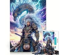 Puzzle Guerrier avec Dragon et Éclair 1000 pièces Jeu Amusant Technologie de découpe Laser avancée Jouet d'intérieur pour Les fêtes (38x52cm)