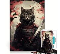 Puzzle Guerrier Chat Fleurs de Cerisier 1000 Pièces Jeu de Concentration Découpe de Précision Bords Lisse Activité Absorbante pour des Soirées Calmes (50x75cm)