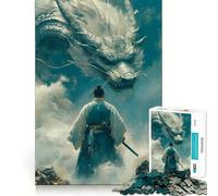 Puzzle Guerrier Face à Un Dragon dans Le Ciel pour Adultes,1000 pièces,Jeu de mémoire,Assemblage sécurisé et Solide,Jeu de Construction de Liens significatif (38x52cm)